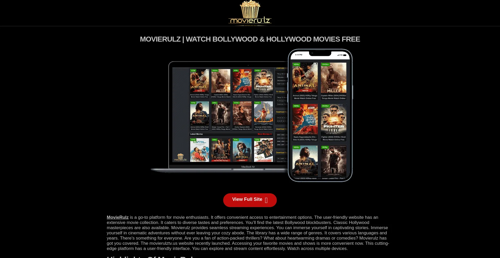Website screenshot of Movierulztv.us