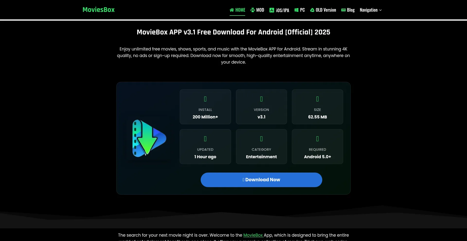 Website screenshot of Moviesbox.com.co