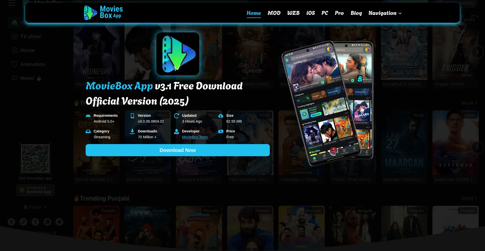 Website screenshot of Moviesboxapp.net