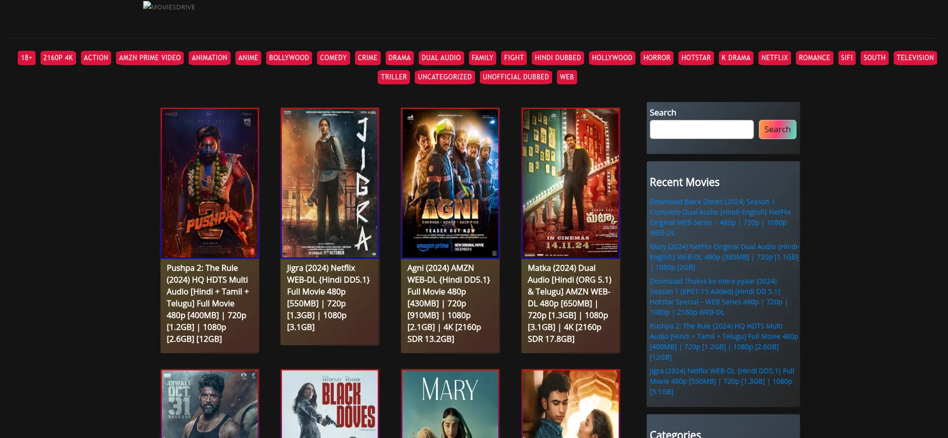 Website screenshot of Moviesdrive.world