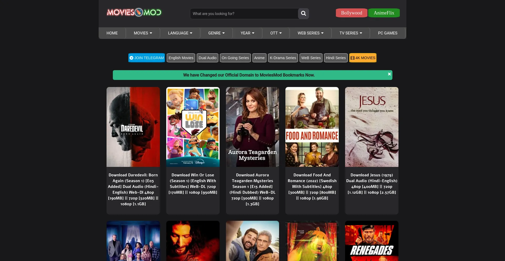 Website screenshot of Moviesmod.gift