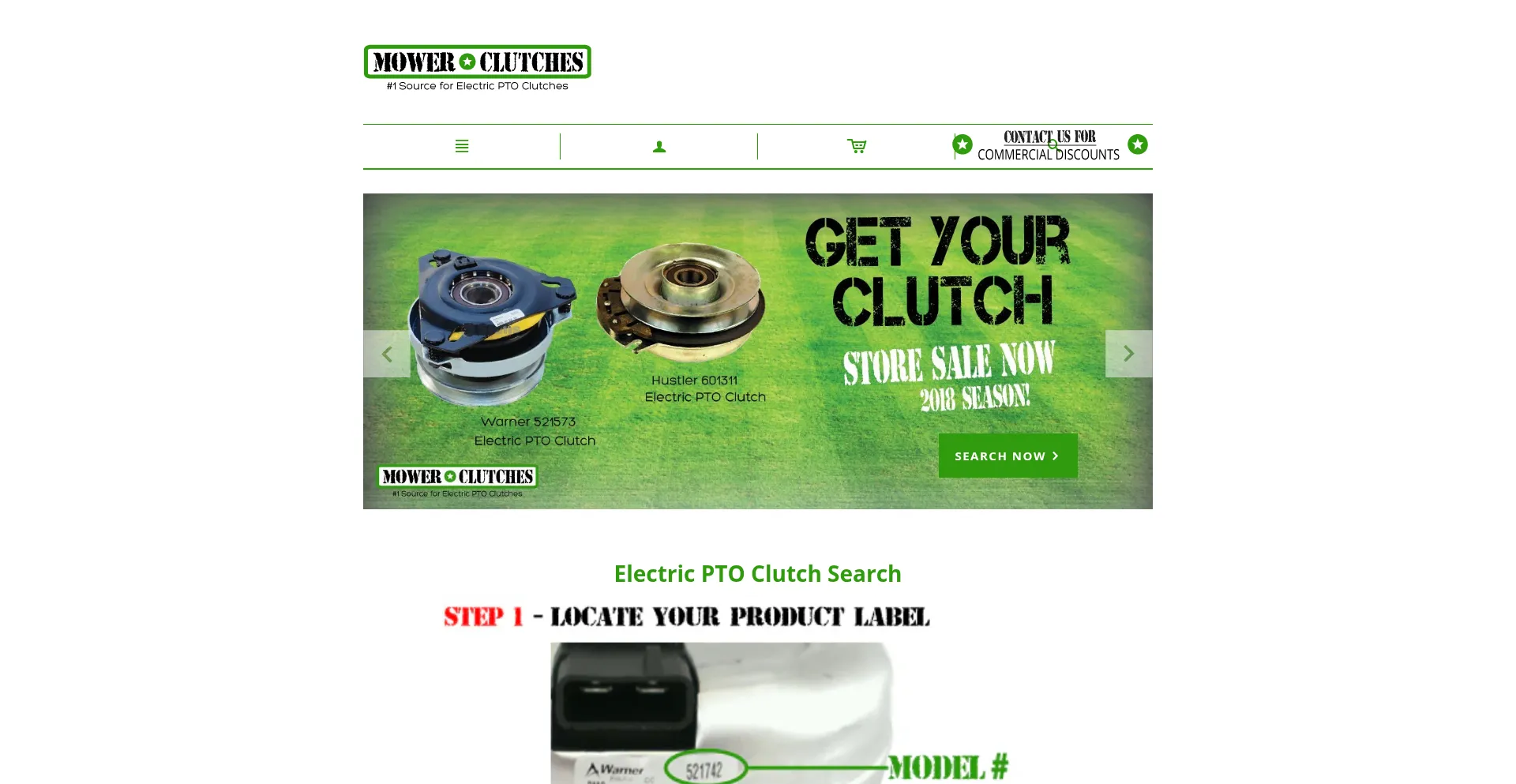 Website screenshot of Mowerclutches.com
