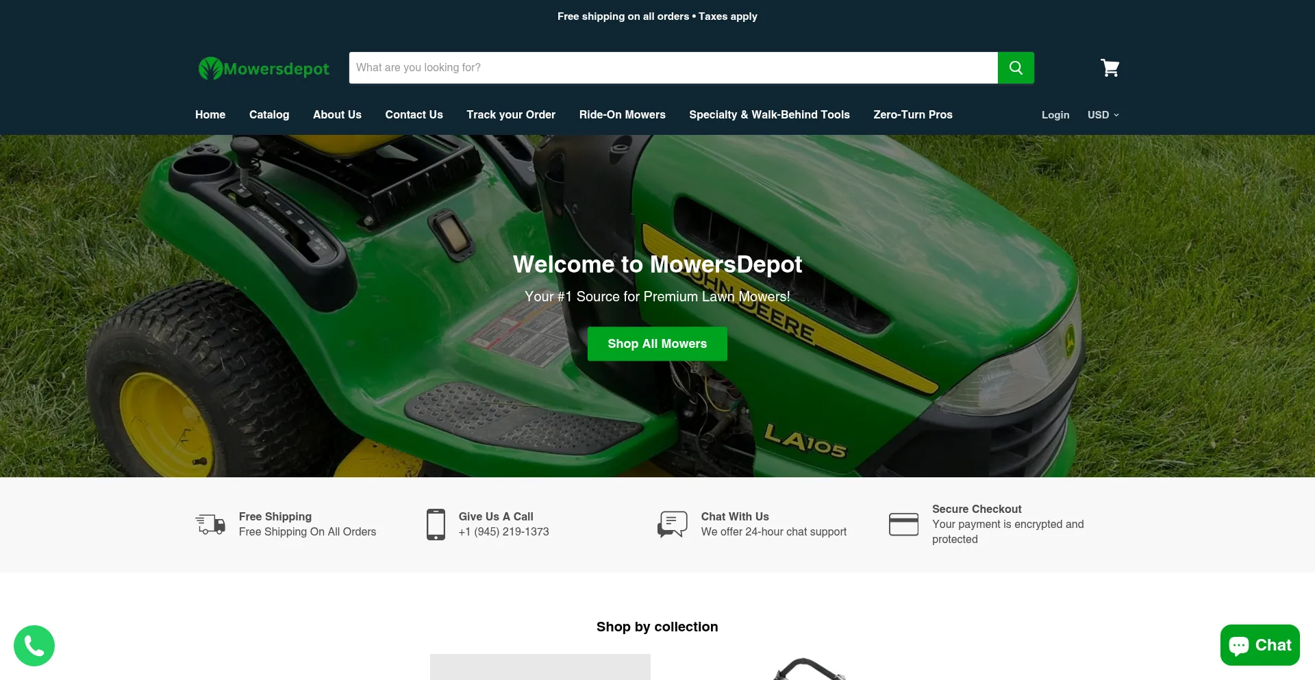 Website screenshot of Mowersdepot.com