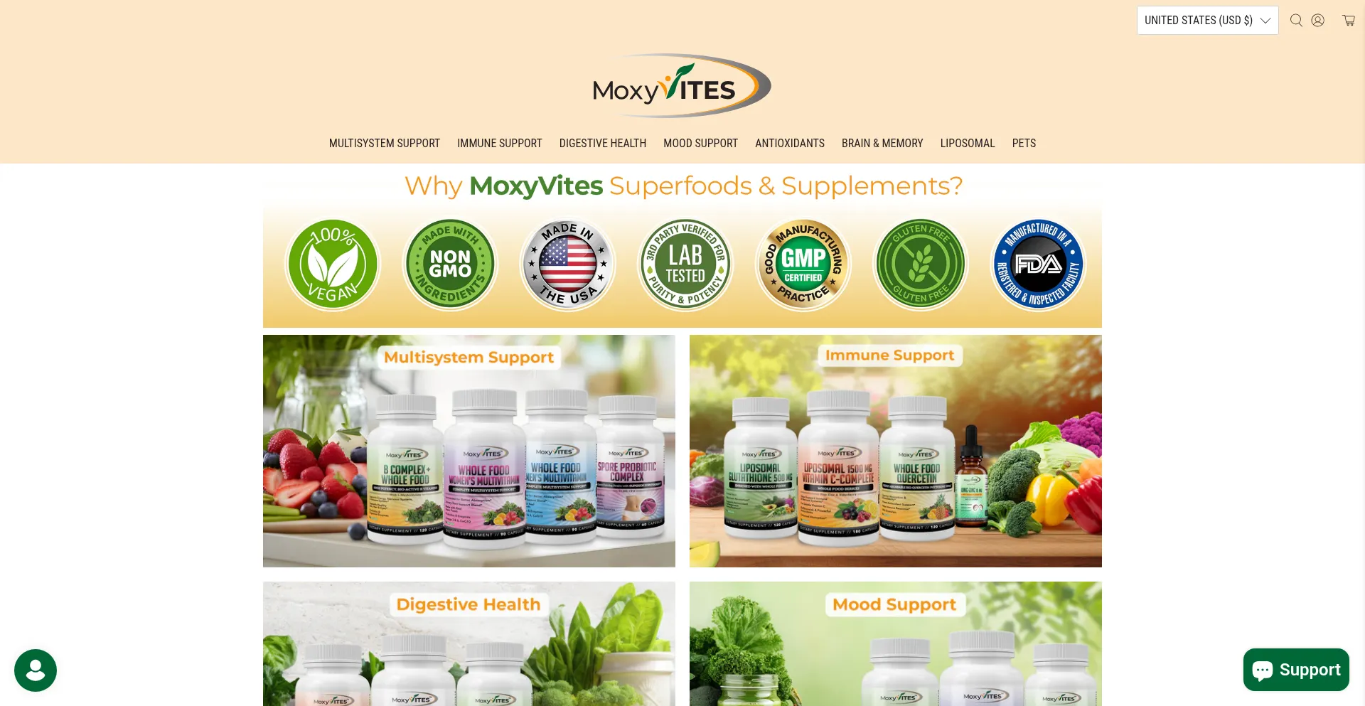 Website screenshot of Moxyvites.com
