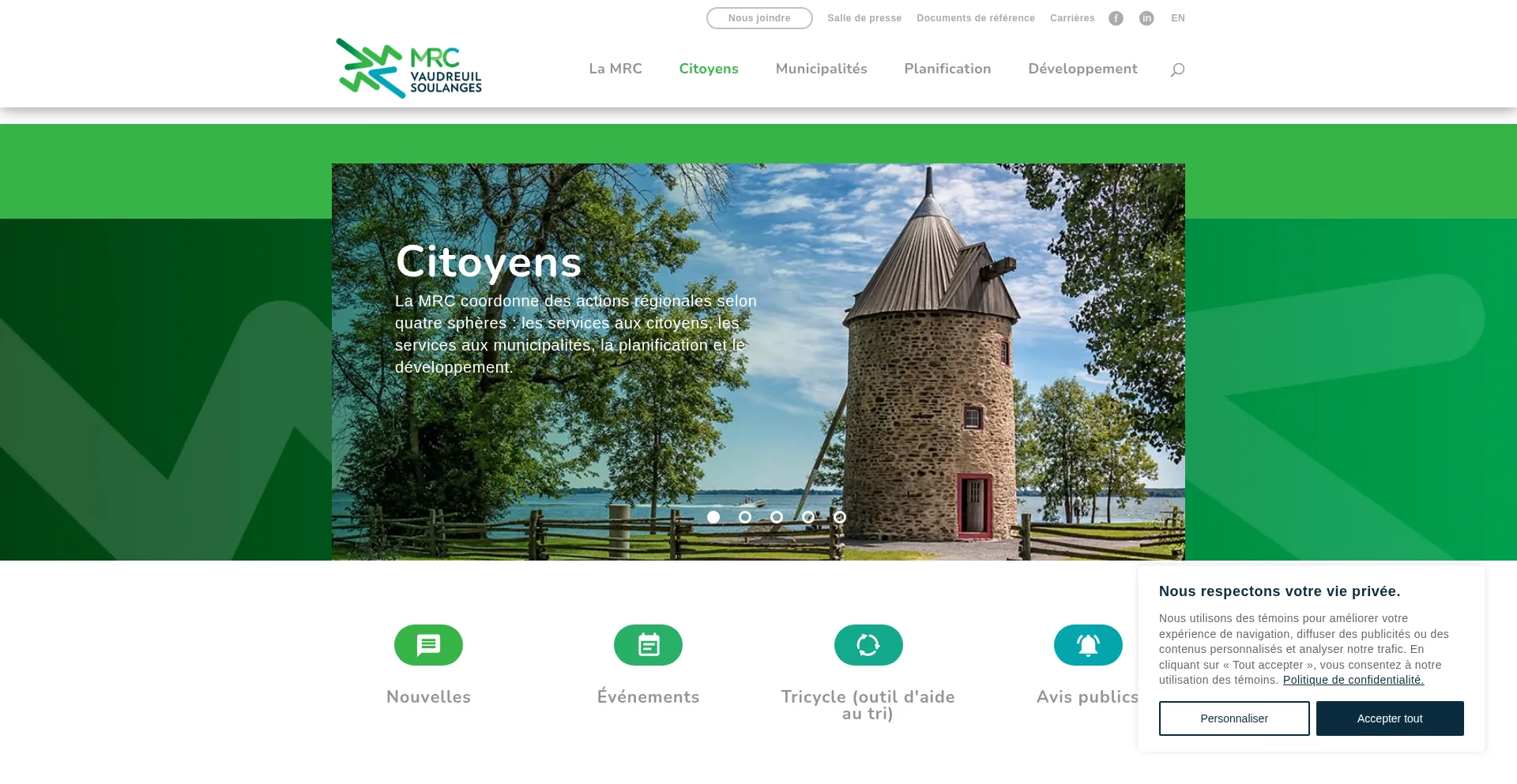 Website screenshot of Mrcvs.ca