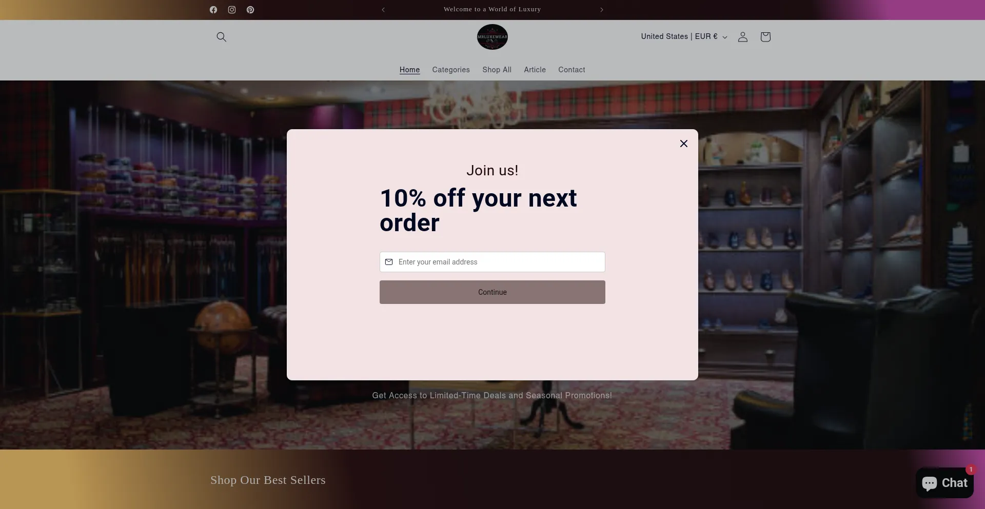 Website screenshot of Mrluxewear.com