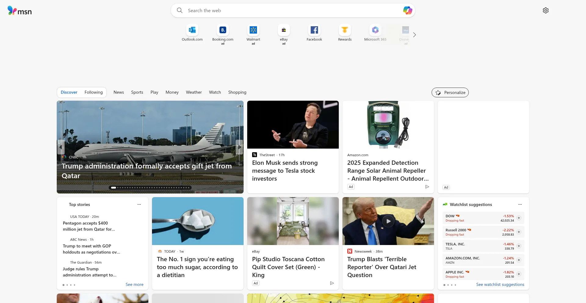 Website screenshot of Msn.com