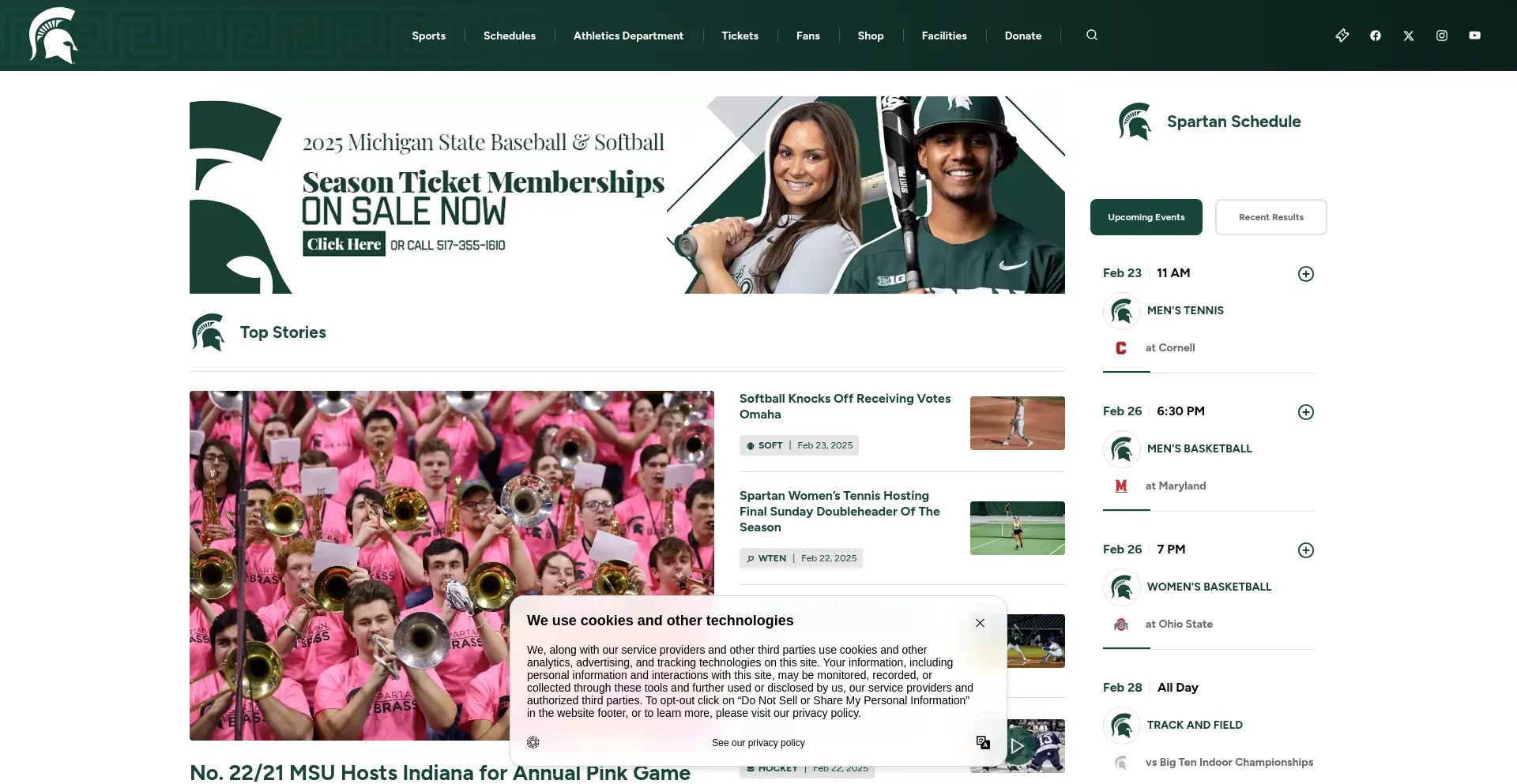 Website screenshot of Msuspartans.com