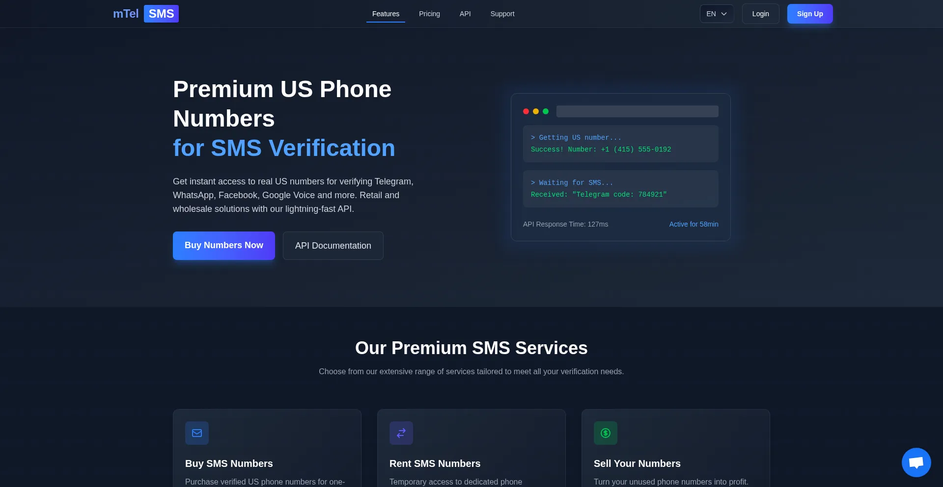 Website screenshot of Mtelsms.com