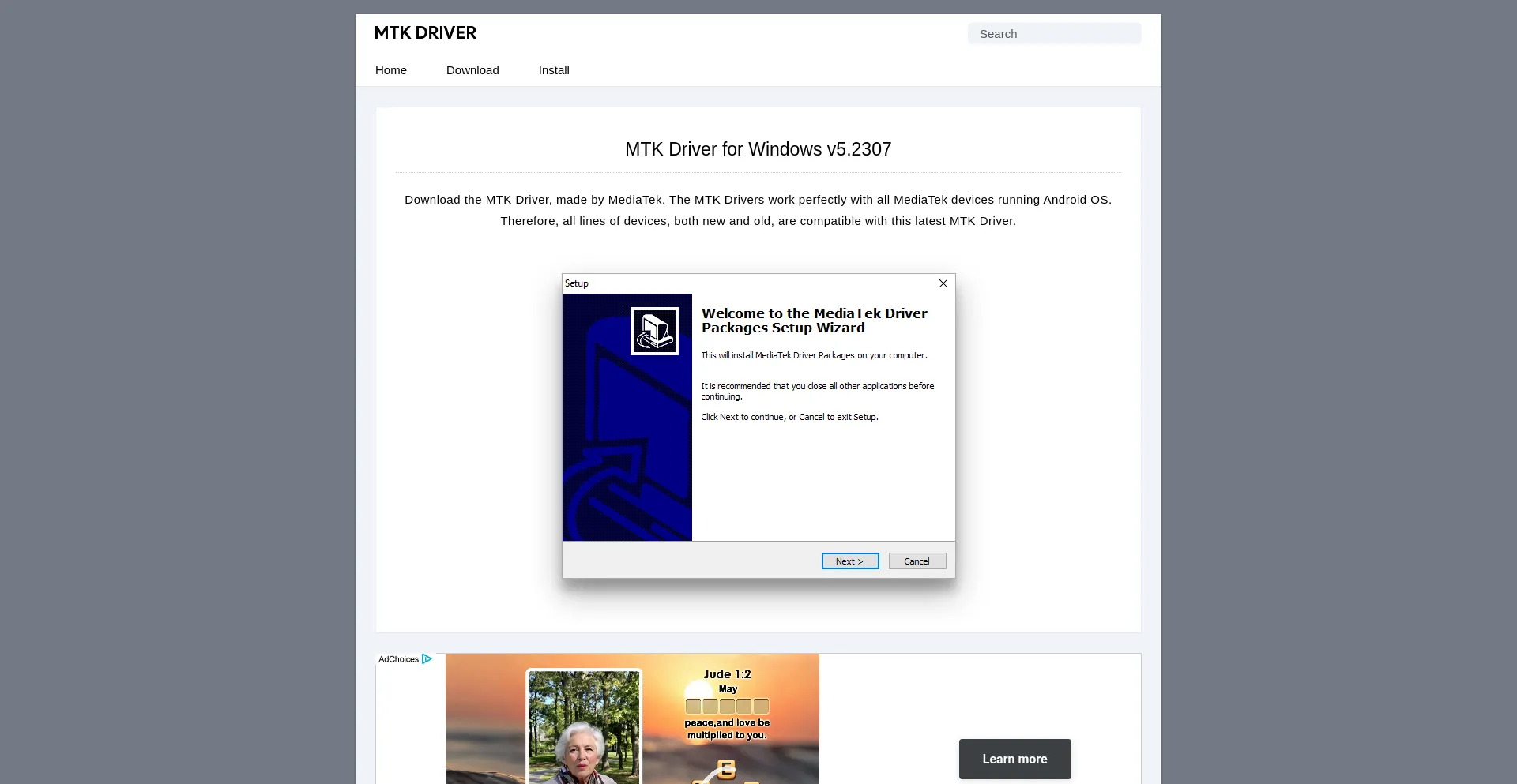 Website screenshot of Mtkdriver.com