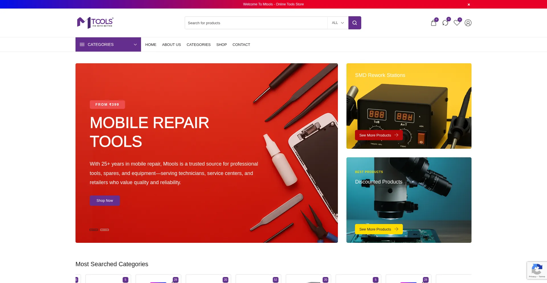Website screenshot of Mtools.co.in