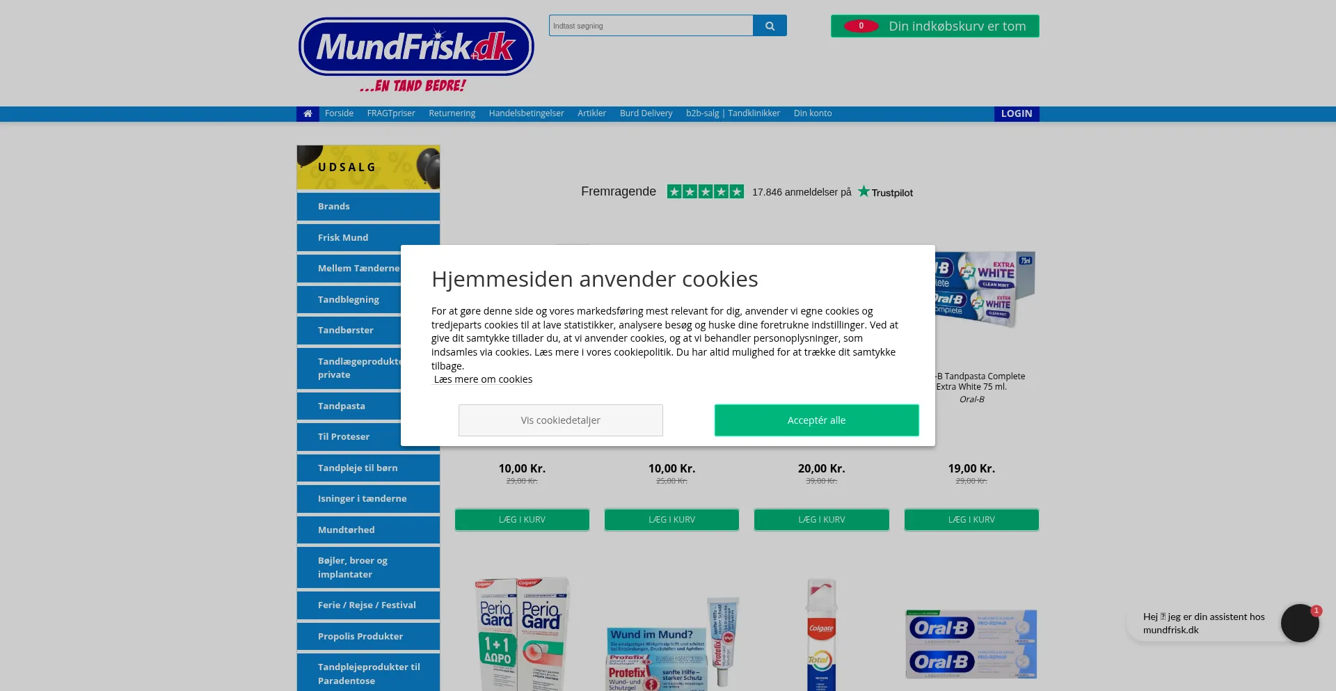 Website screenshot of Mundfrisk.dk