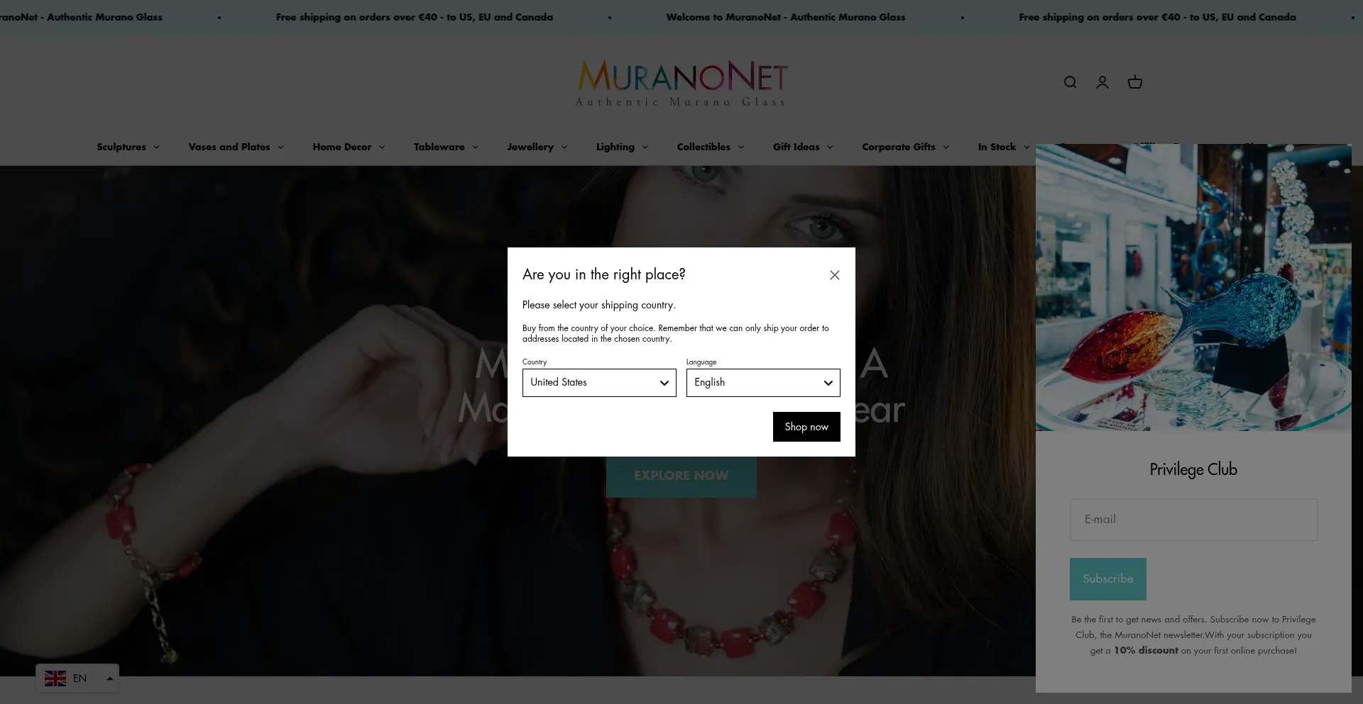 Website screenshot of Muranonet.com