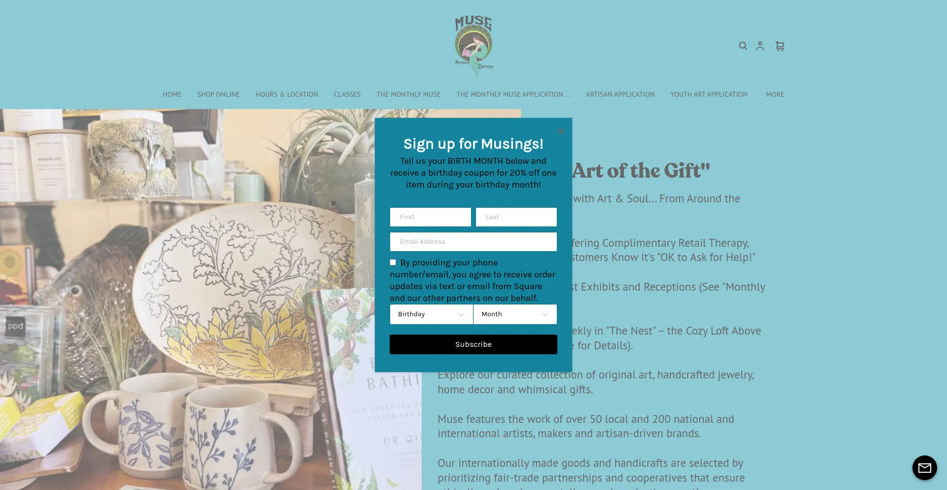 Website screenshot of Museartisanboutique.com