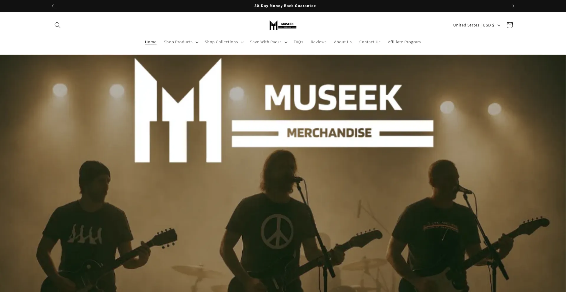 Website screenshot of Museekmerch.com