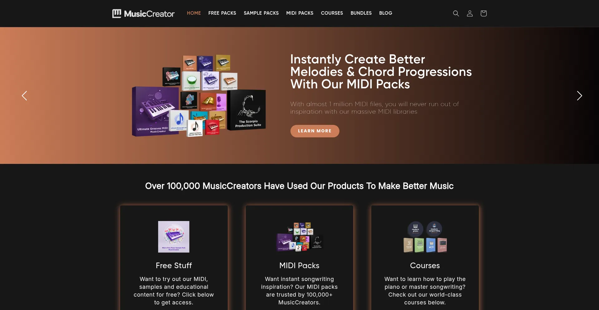Website screenshot of Musiccreator.com