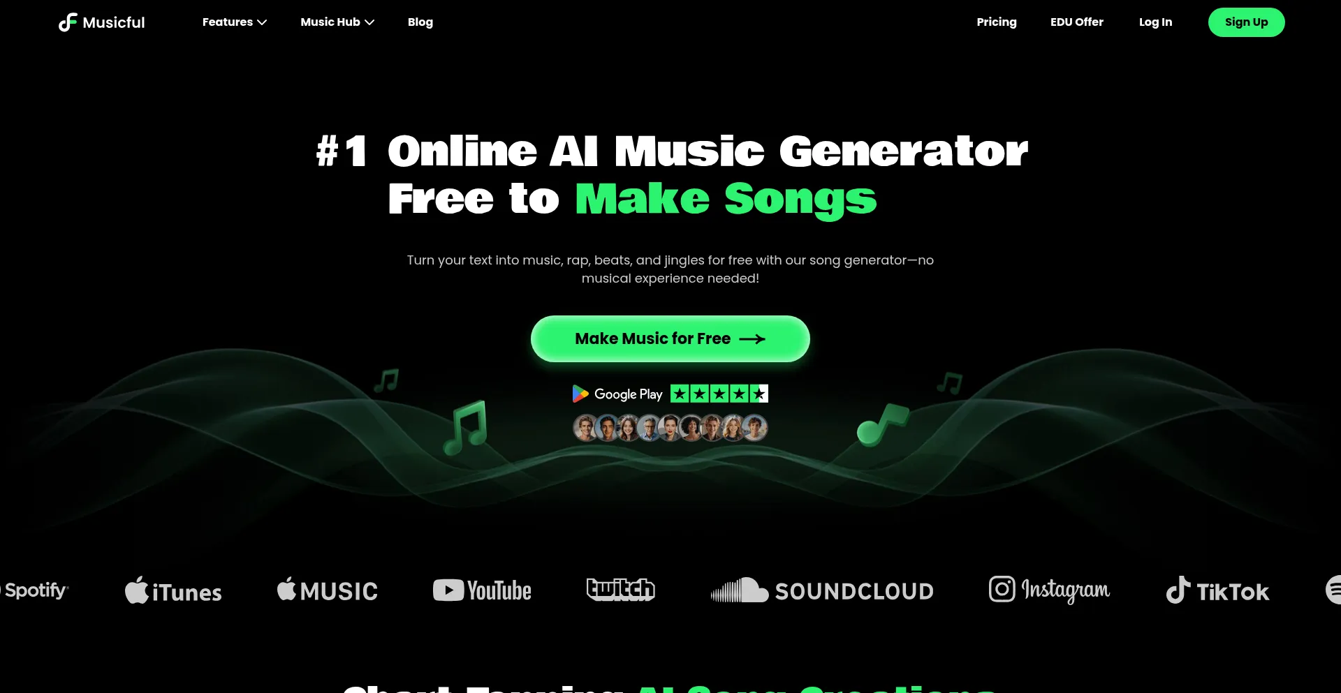 Website screenshot of Musicful.ai