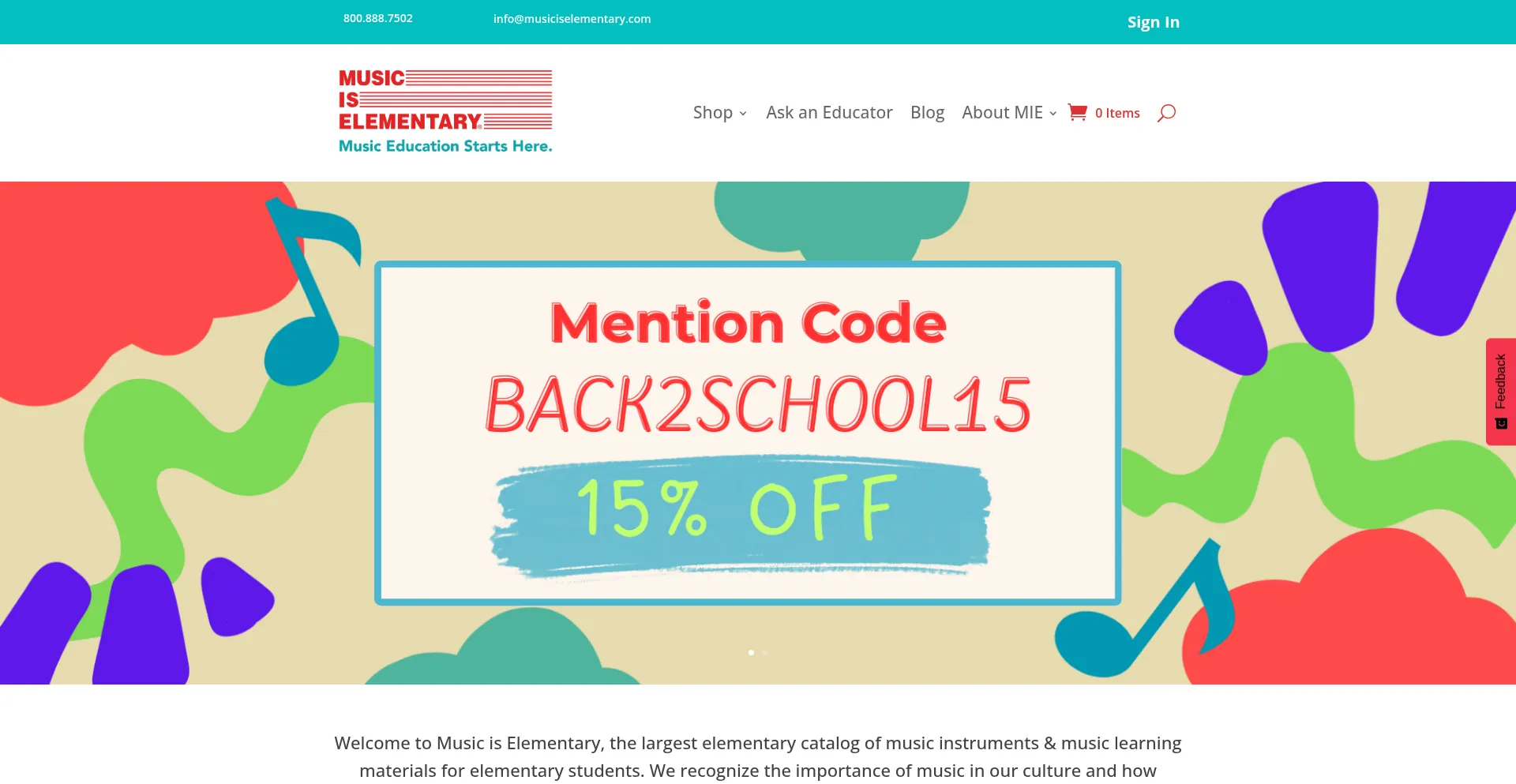 Website screenshot of Musiciselementary.com