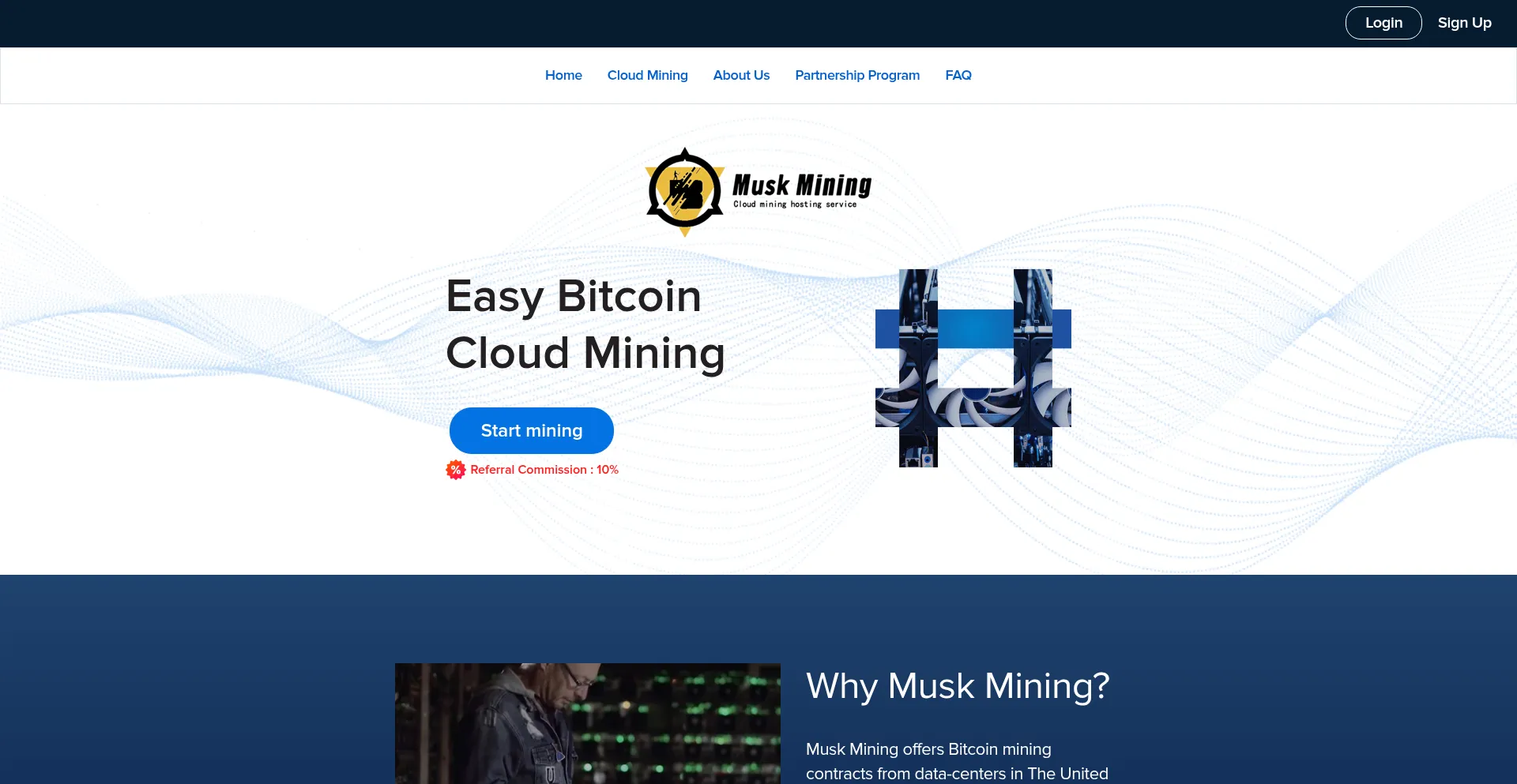 Website screenshot of Muskmining.cloud
