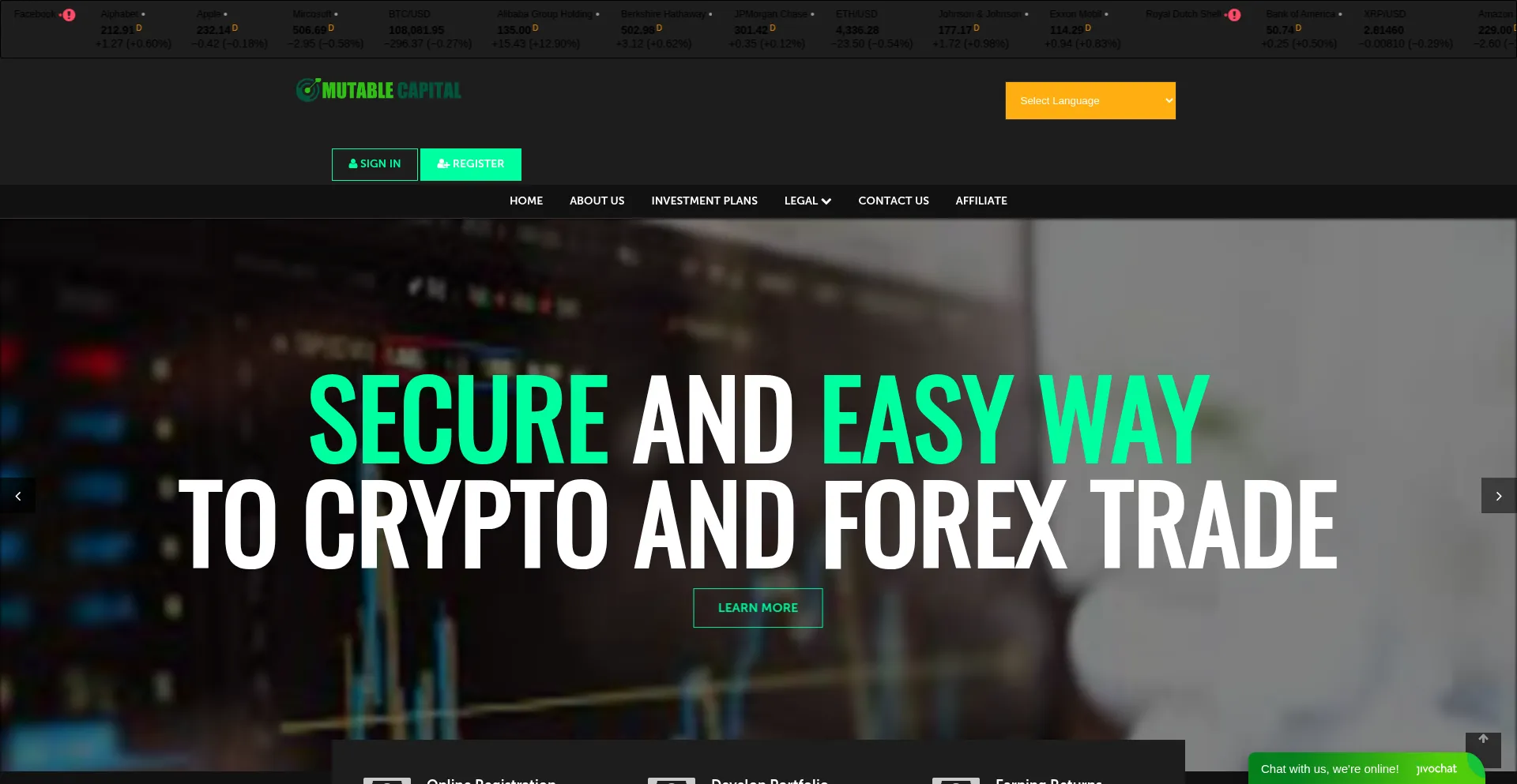 Website screenshot of Mutabletrading.com