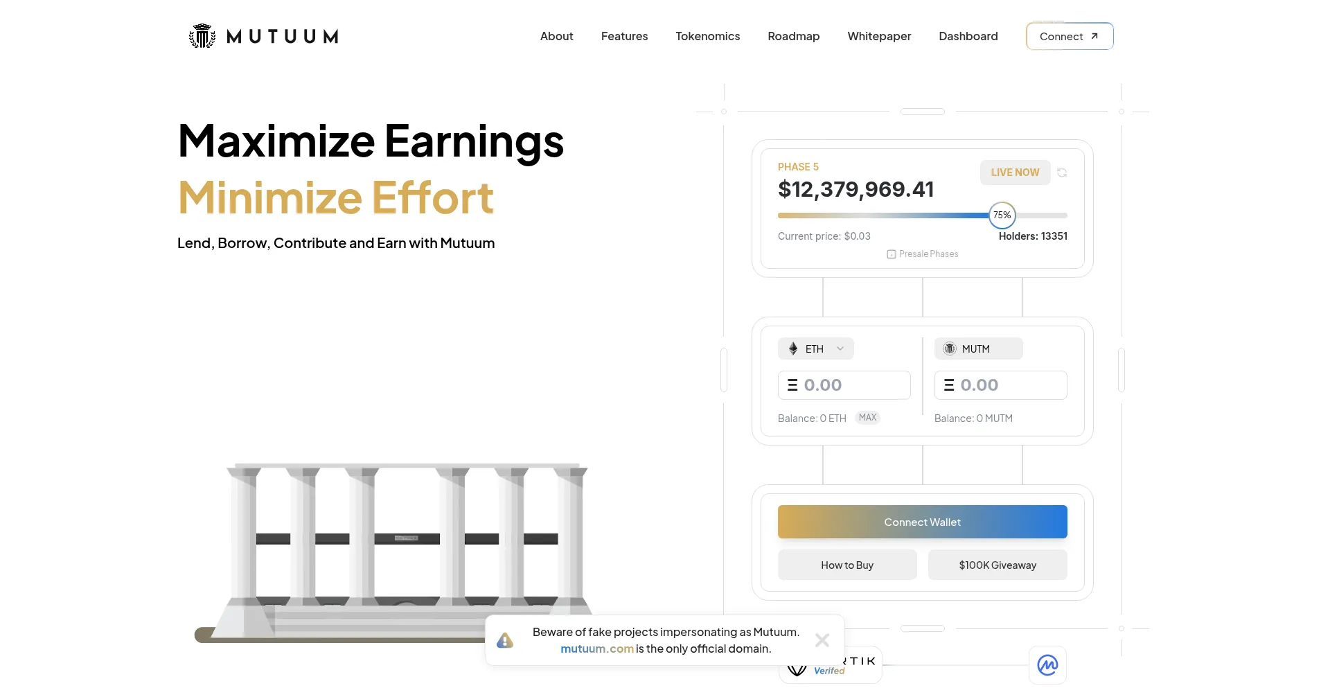 Website screenshot of Mutuum.com