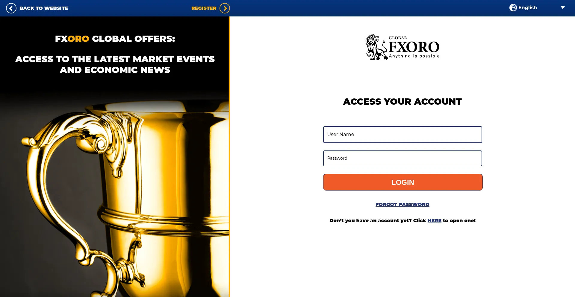 Website screenshot of My.fxoroglobal.com