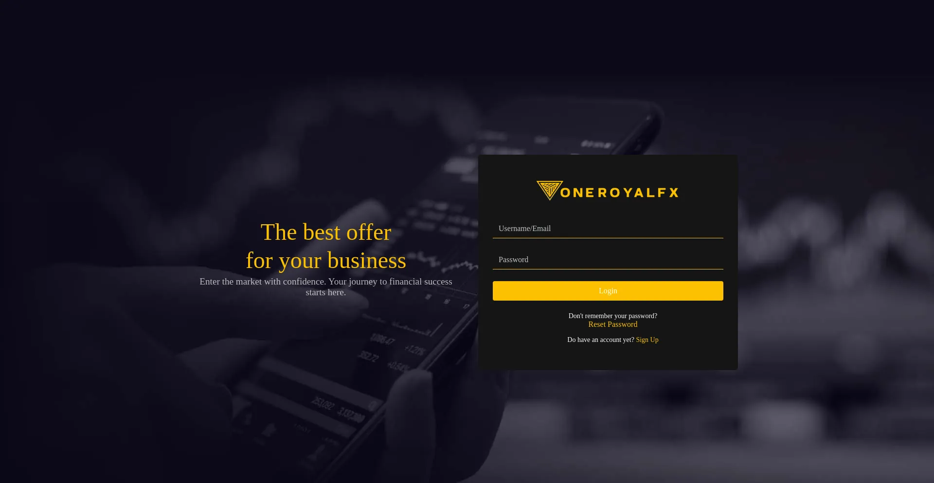 Website screenshot of My.oneroyalfx.co