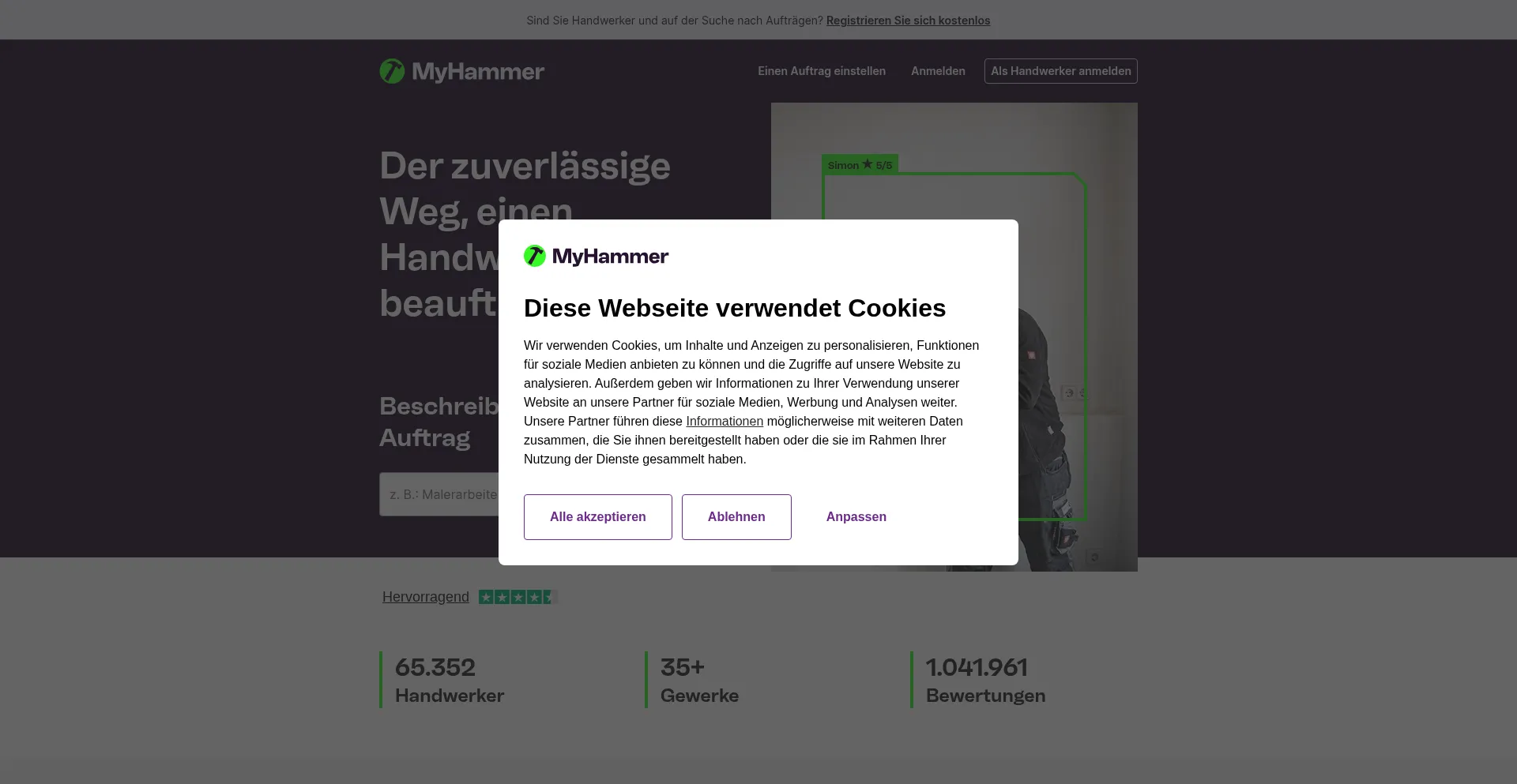 Website screenshot of My-hammer.de