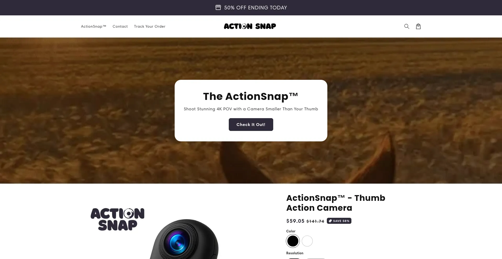 Website screenshot of Myactionsnap.com