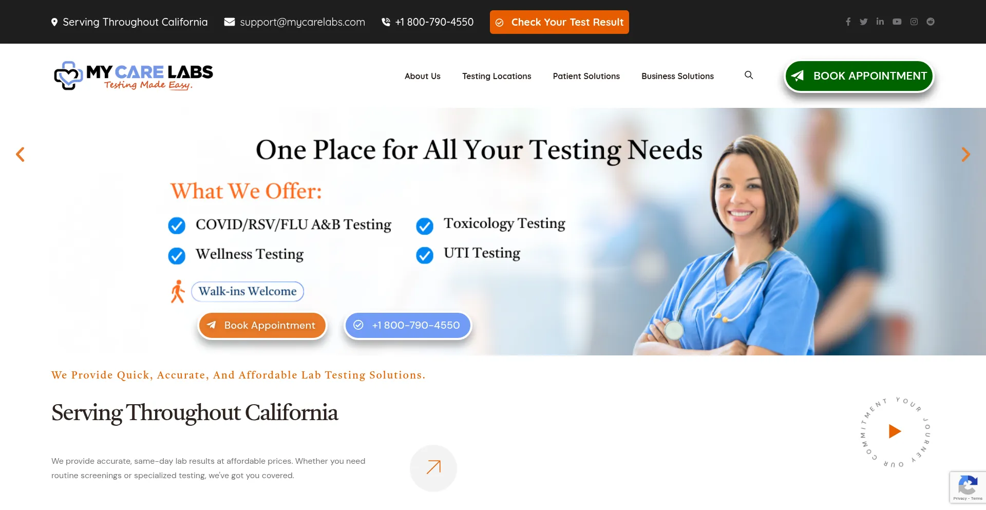 Website screenshot of Mycarelabs.com