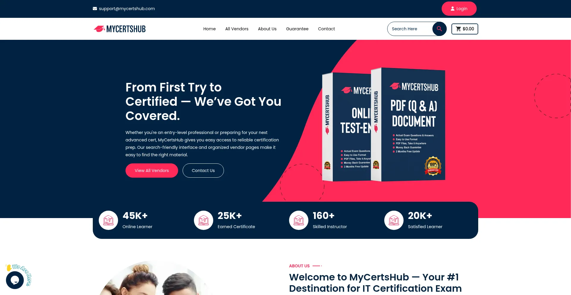 Website screenshot of Mycertshub.com