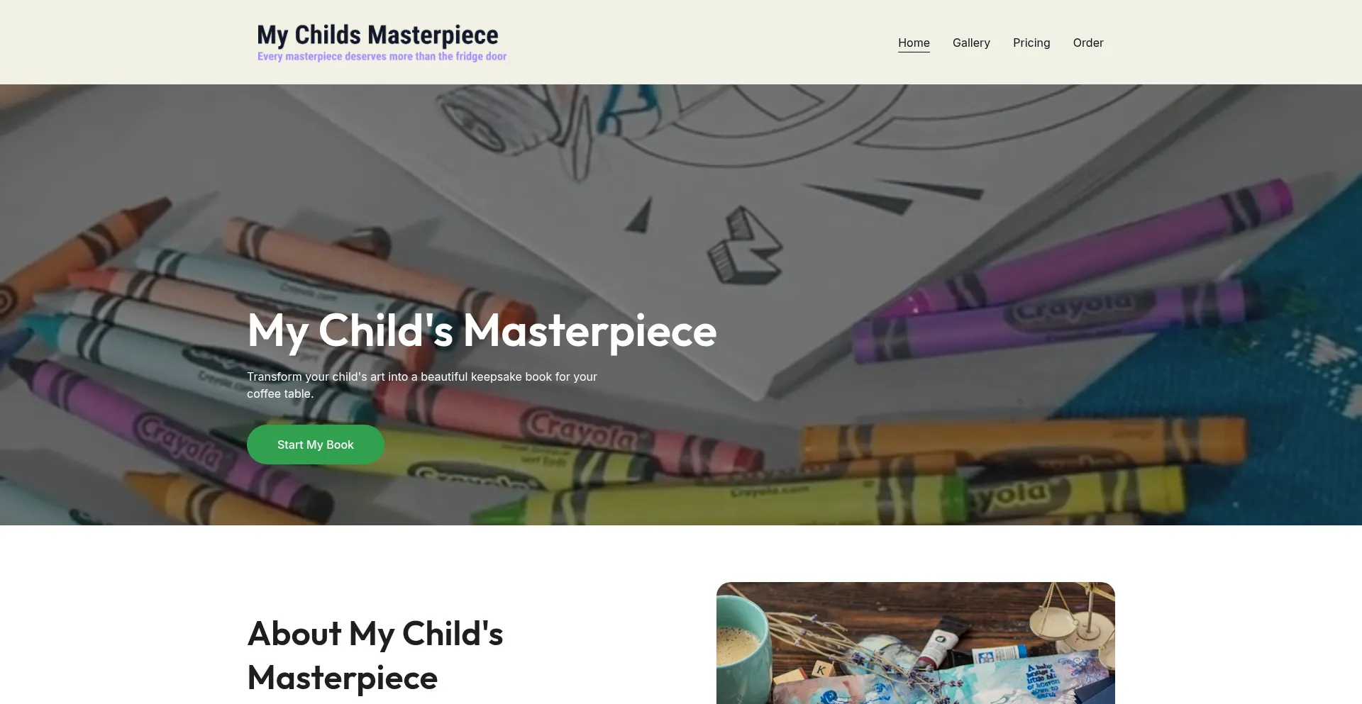 Website screenshot of Mychildsmasterpiece.art