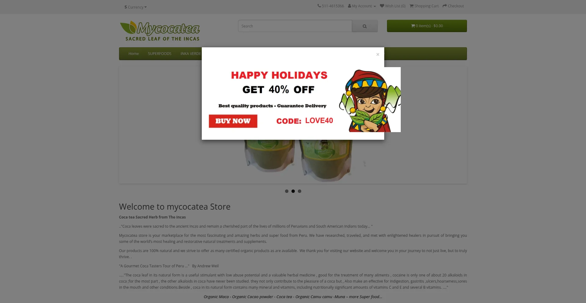 Website screenshot of Mycocatea.pe