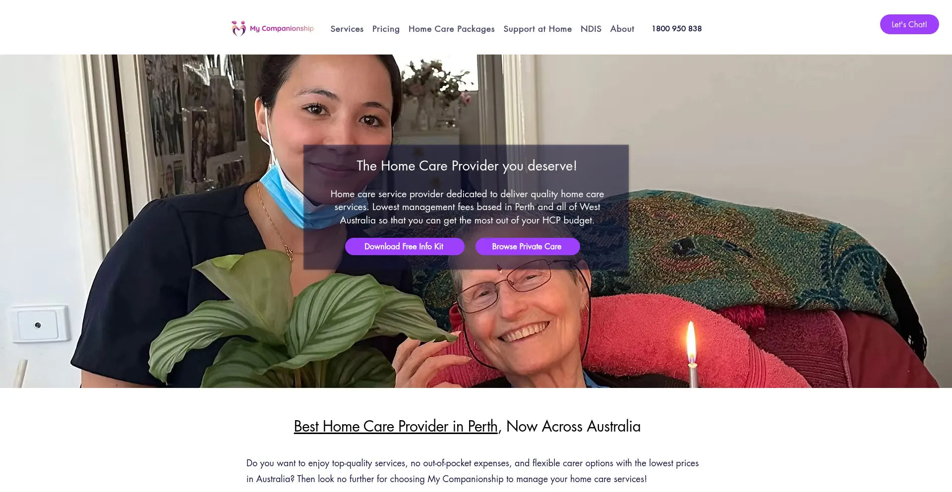 Website screenshot of Mycompanionship.com.au