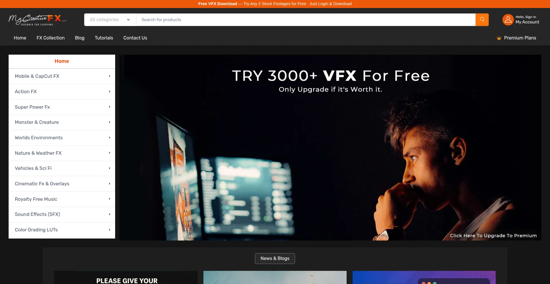 Website screenshot of Mycreativefx.com