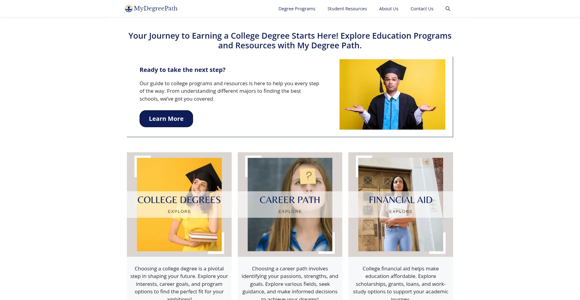 Website screenshot of Mydegreepath.com