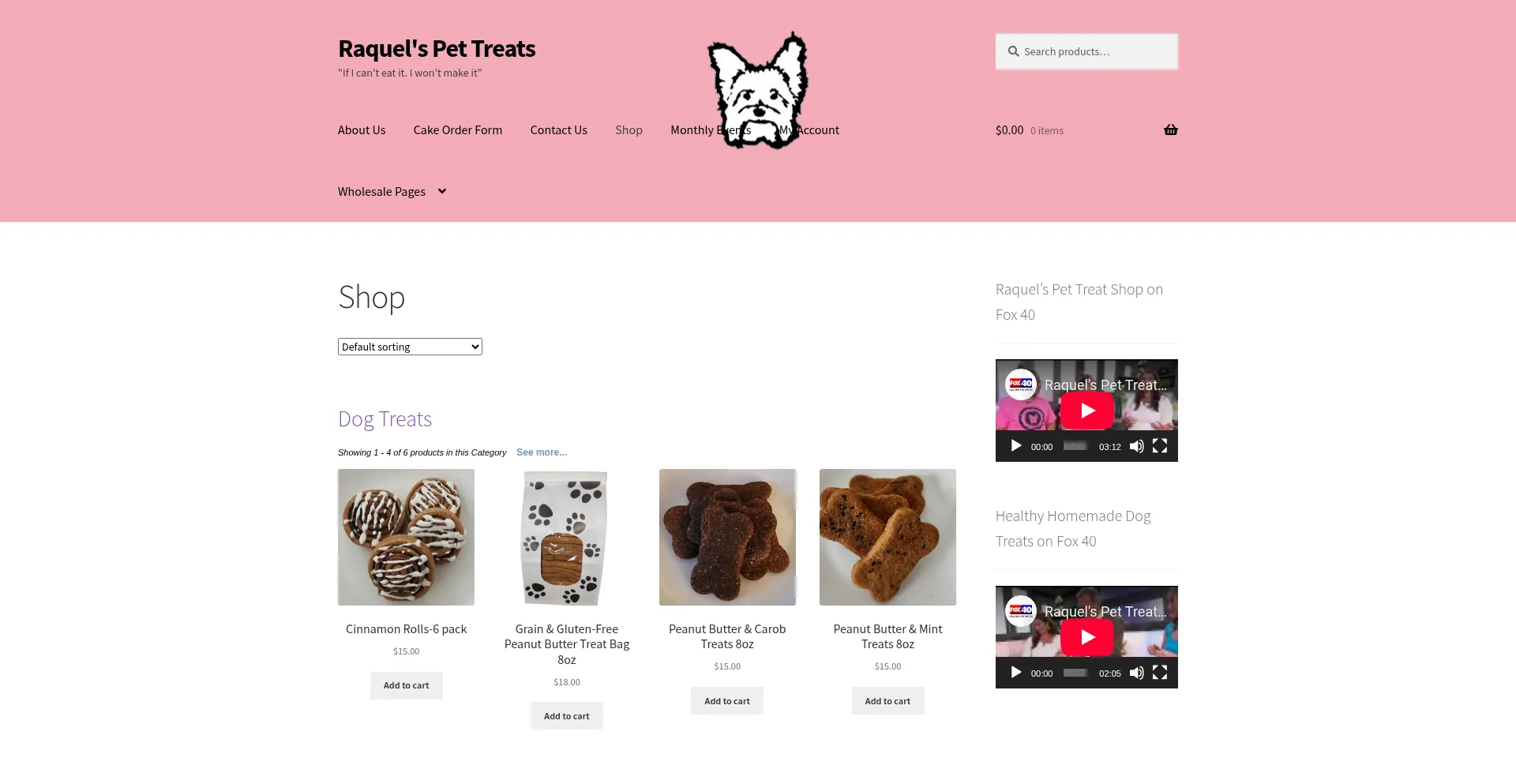 Website screenshot of Mydogtreatsbyraquel.co