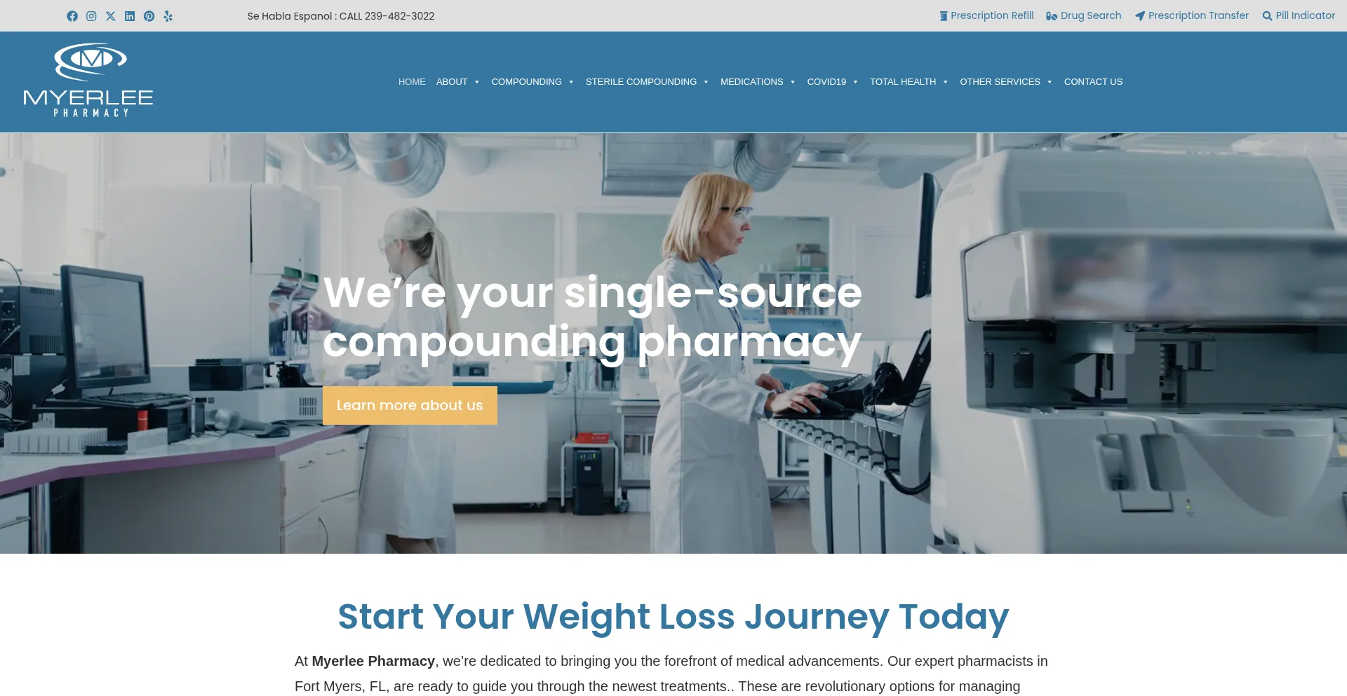 Website screenshot of Myerleepharmacy.com