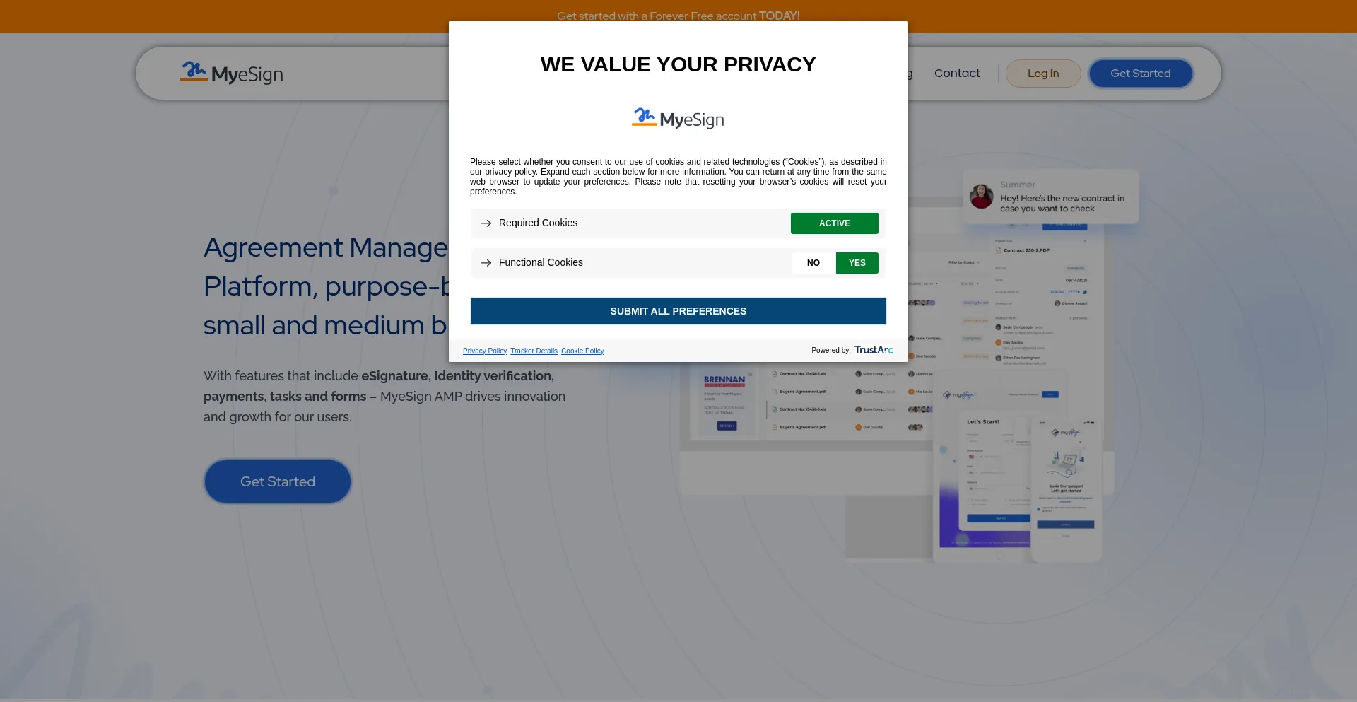 Website screenshot of Myesign.com