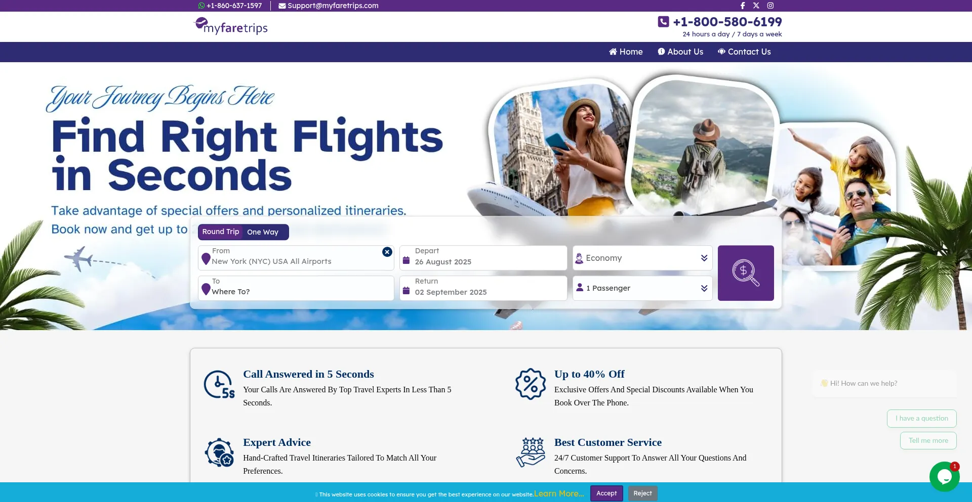 Website screenshot of Myfaretrips.com