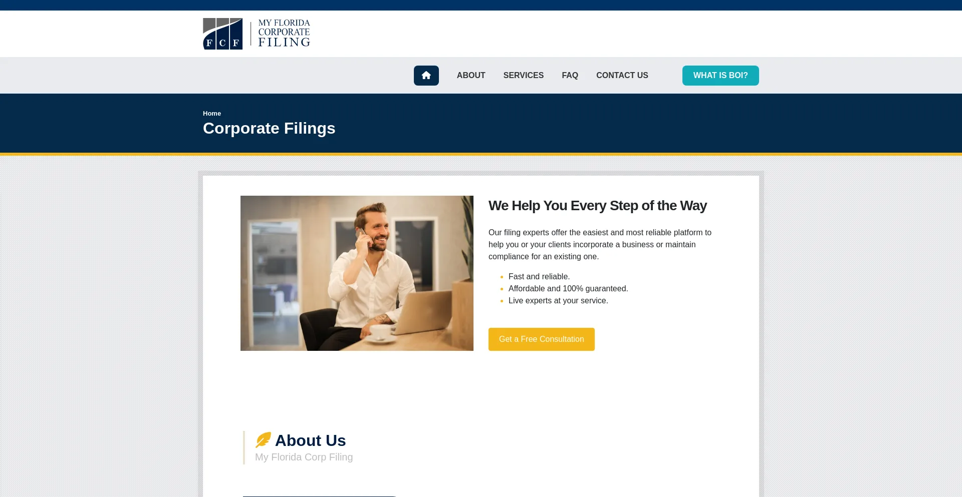 Website screenshot of Myfloridacorpfiling.com