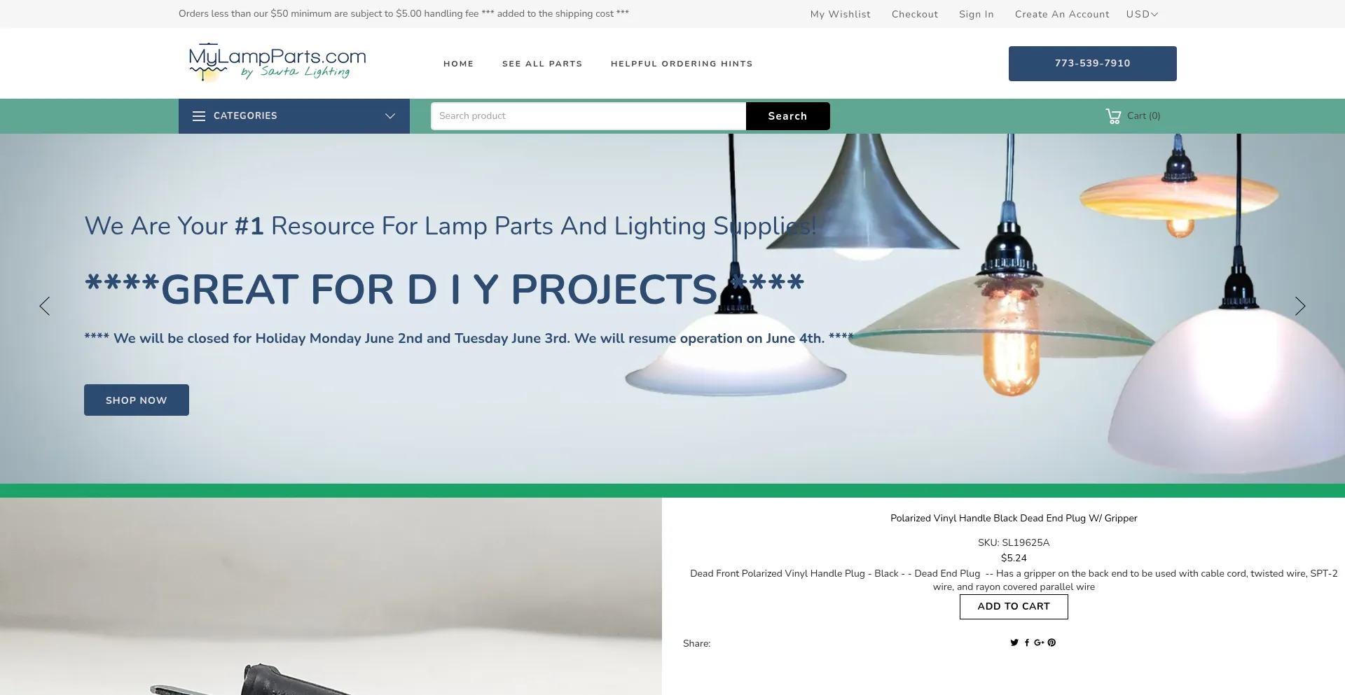 Website screenshot of Mylampparts.com