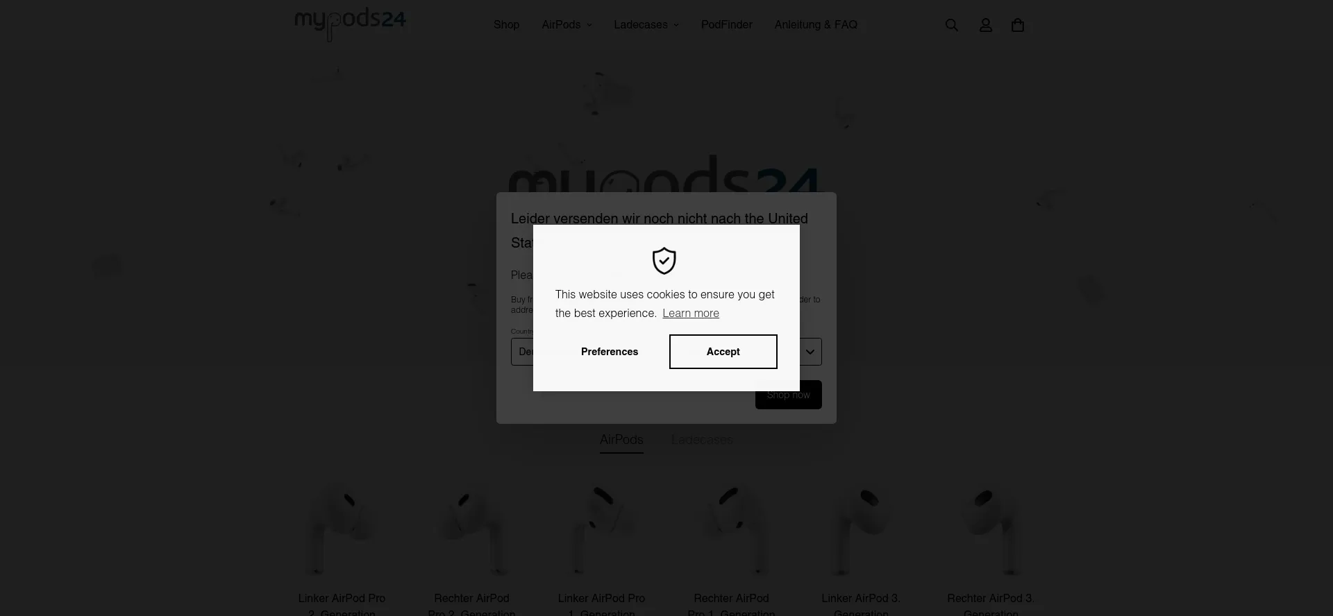 Website screenshot of Mypods24.de