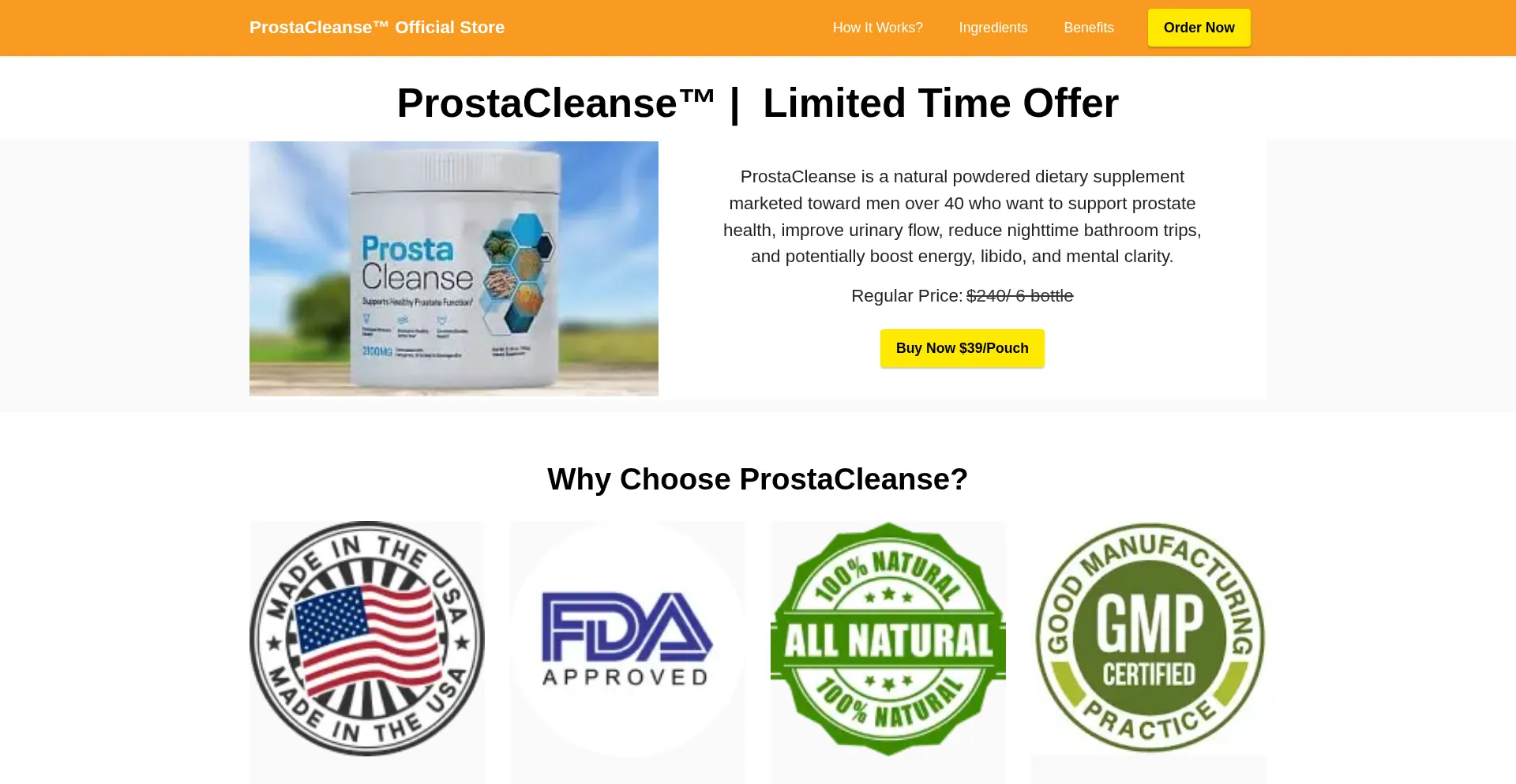 Website screenshot of Myprostacleanse.com