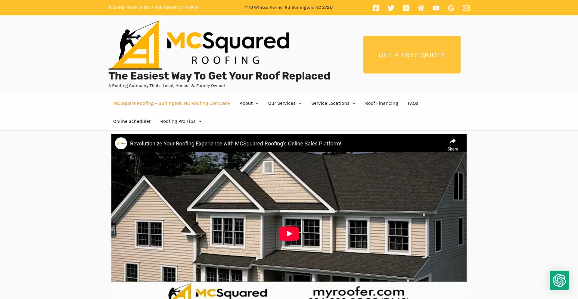 Website screenshot of Myroofer.com