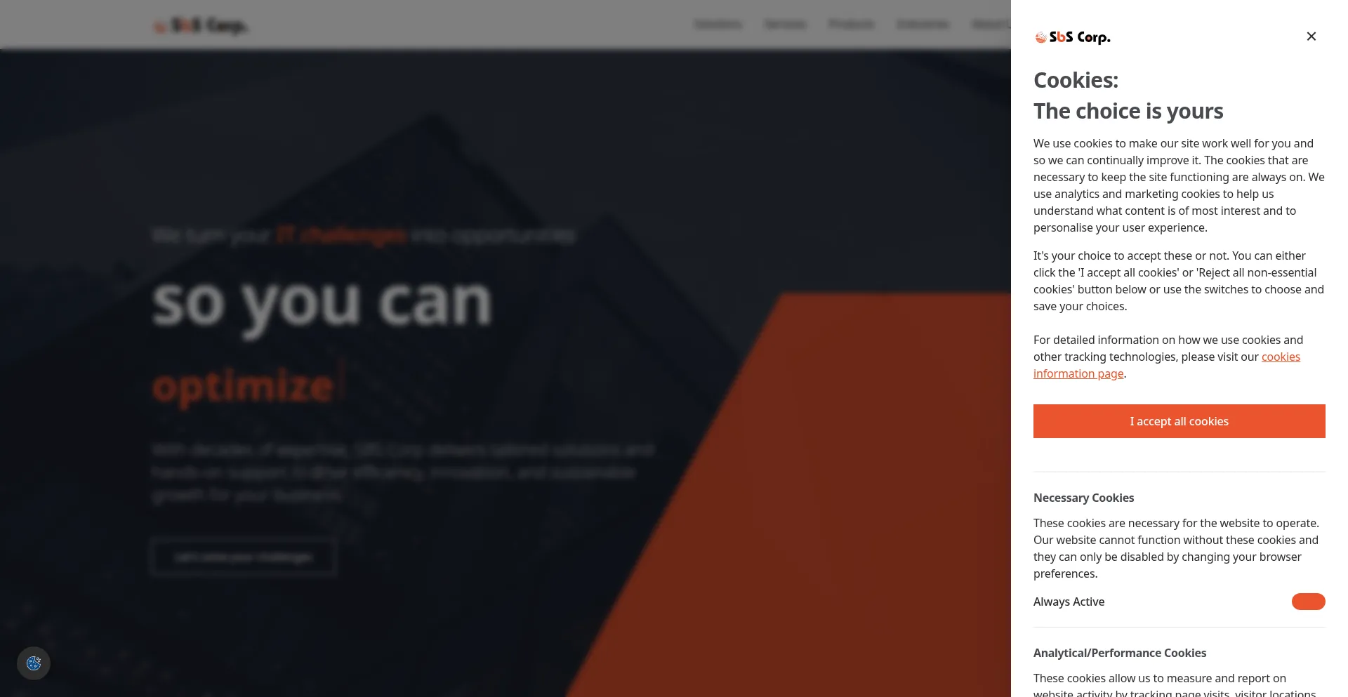 Website screenshot of Mysbscorp.com