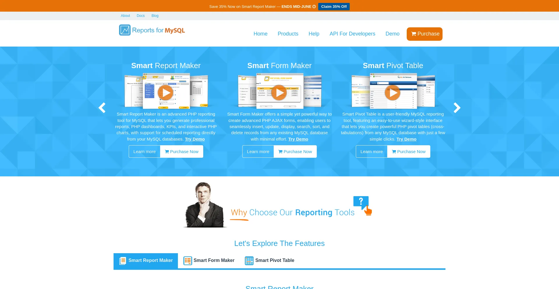 Website screenshot of Mysqlreports.com