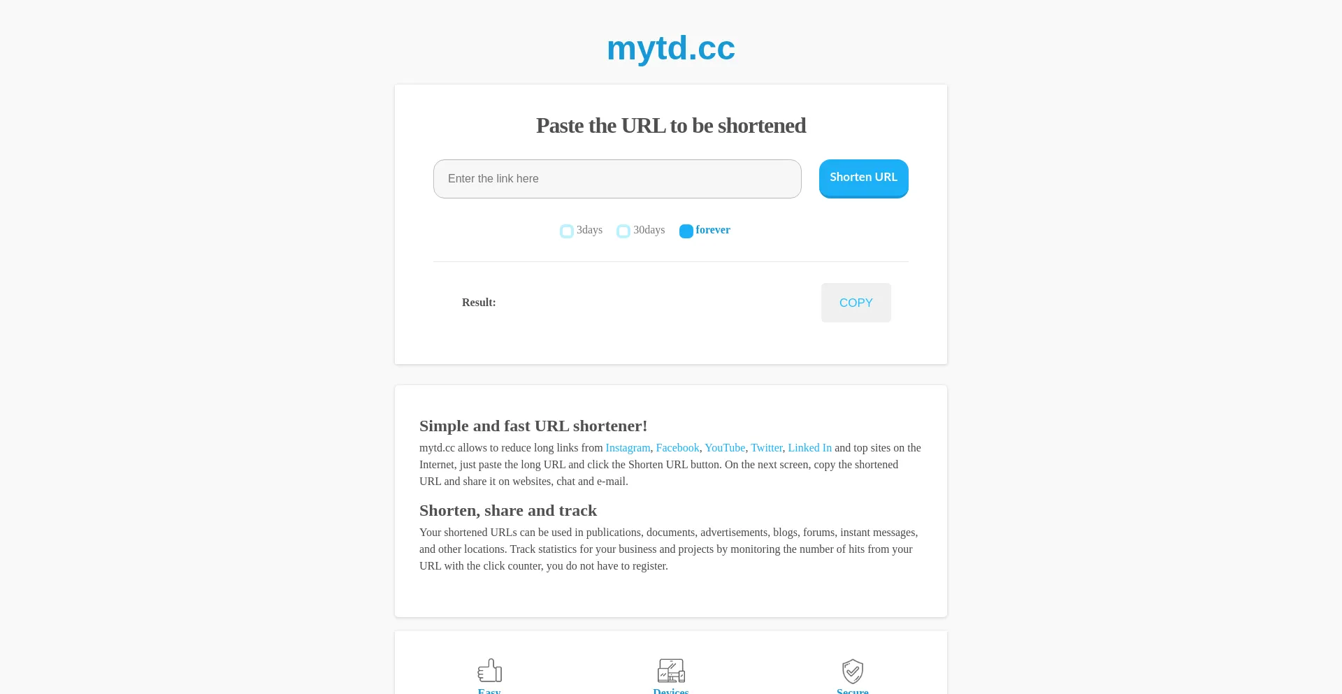 Website screenshot of Mytd.cc