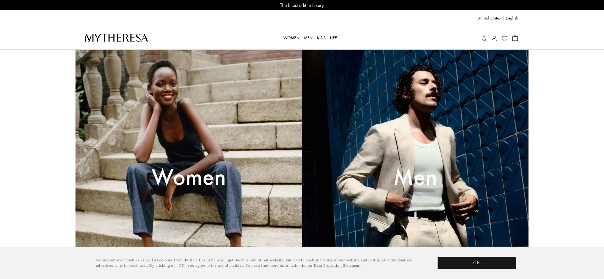 Website screenshot of Mytheresa.com