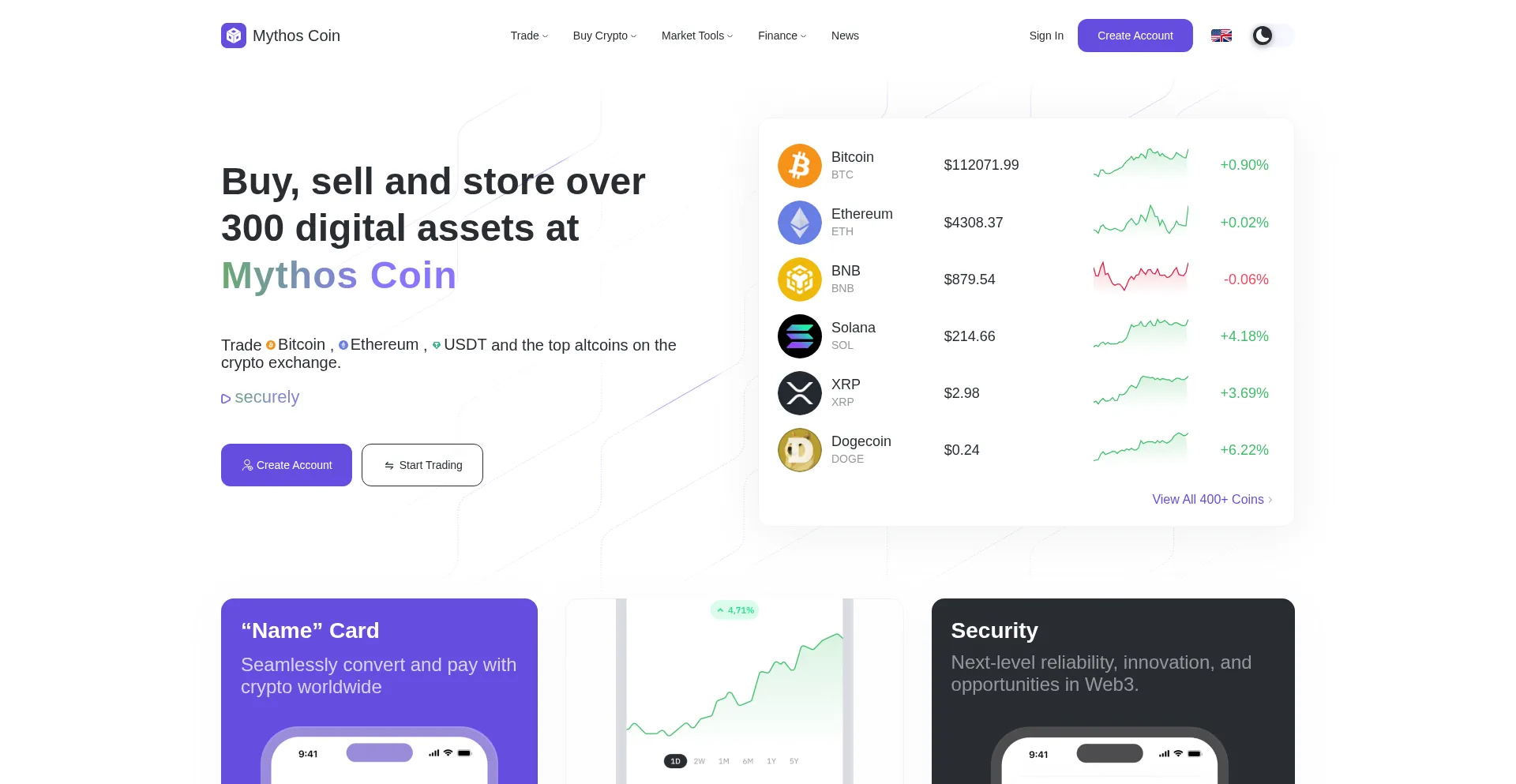 Website screenshot of Mythoscoin.com